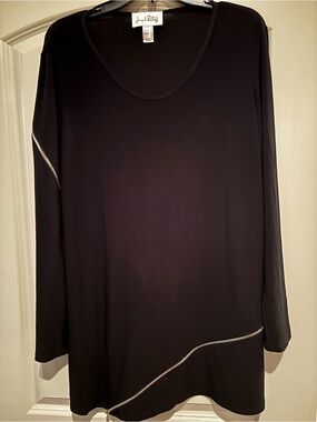 Joseph Ribkoff Black Silky Knit Tunic Dress, Asymmetrical Zipper Detail 14